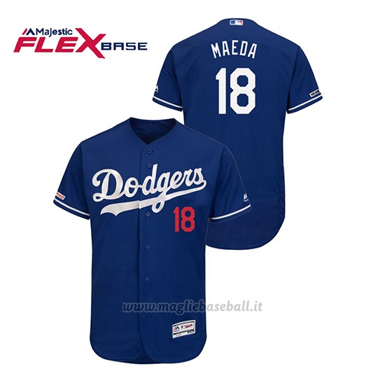 Maglia Baseball Uomo Los Angeles Dodgers Kenta Maeda 150th Aniversario Patch Flex Base Blu